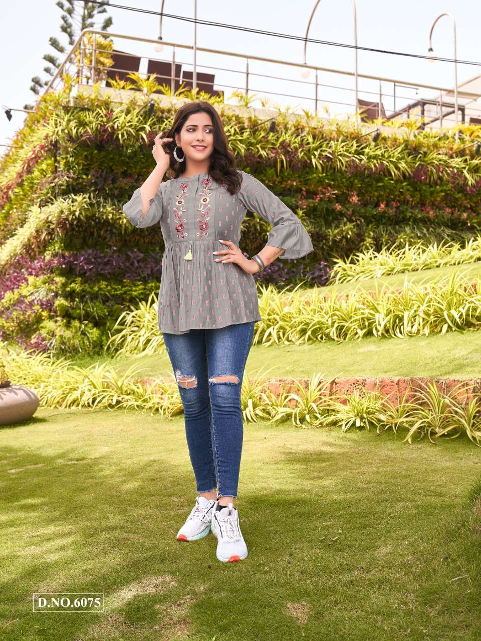 LIPI BY YAMI BRAND PRESENTS PURE ROMAN VISCOSE EXCLUSIVE HAND BLOCK PRINT TOP & TUNICS WITH MACHINE EMBROIDERY WORK-6075